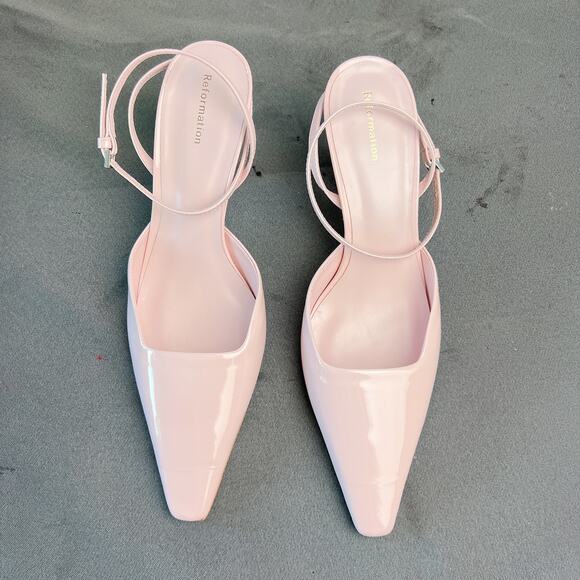 Reformation Natasha Powder Pink Patent Pumps Size 8 - Picture 5 of 5